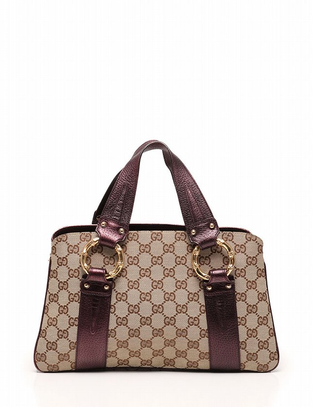 GUCCI バッグ メタルバンブー ベージュ 紫 ゴールド GGキャンバス 