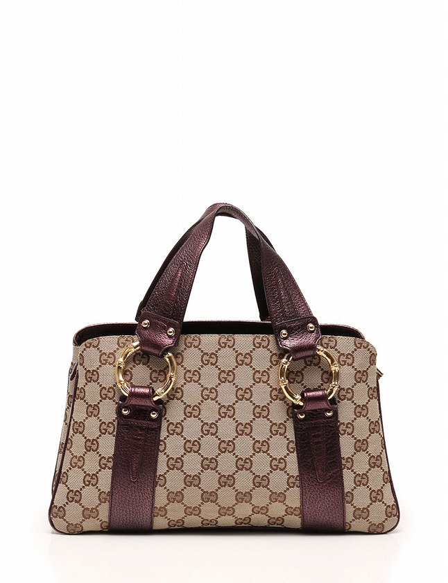 グッチ GUCCI ハンドバッグ メタルバンブー ベージュ 紫 ゴールド GG 