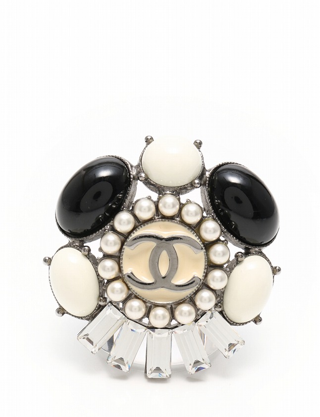 シャネル CHANEL リング 指輪 ココマーク 06 C 黒 白 クリア シルバー 