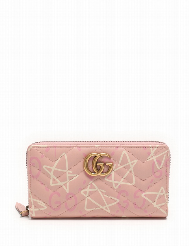 グッチ GUCCI 長財布 グッチゴースト ラウンドファスナー ピンク 白 