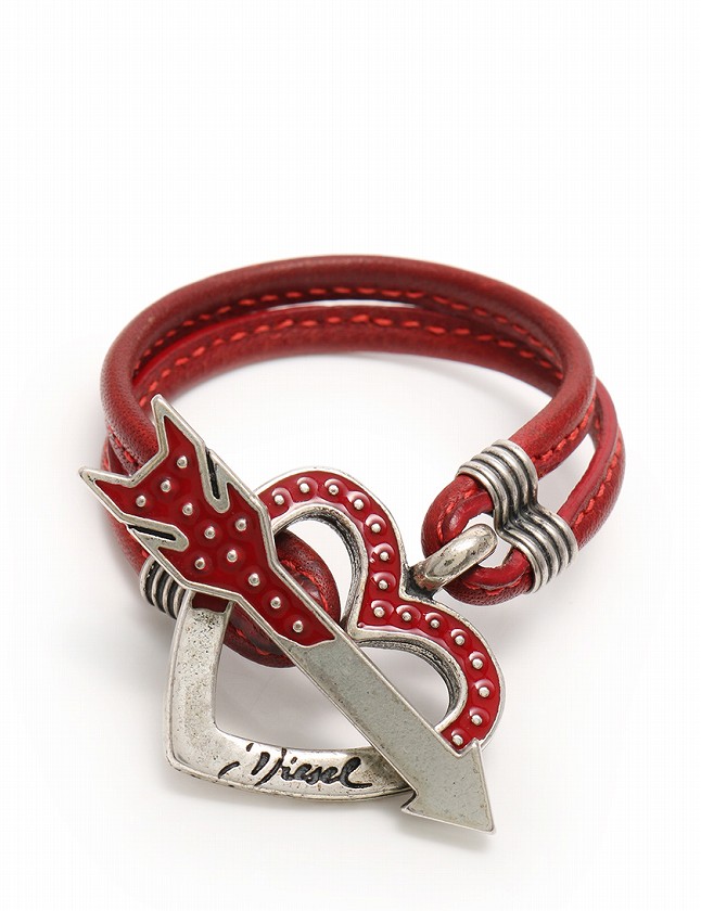 ディーゼル DIESEL ブレスレット バングル 赤 レッド シルバー  