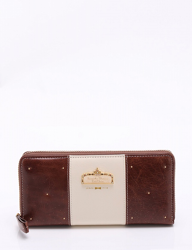 サマンサタバサ Samantha Thavasa Petit Choice 長財布 ラウンドファスナー 茶色 アイボリー 小物 ライン レザー 箱付き レディース 114 ベクトルパーク