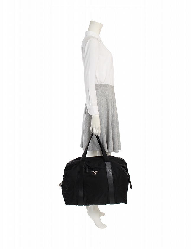 プラダ PRADA ボストンバッグ 黒 ブラック ナイロン レザー V49Z