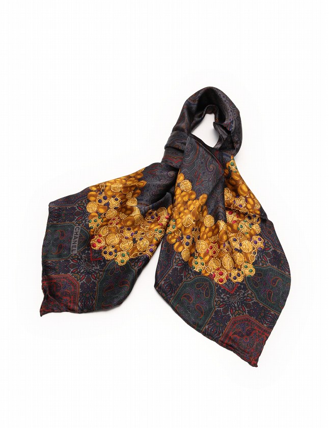 CHANEL シャネル シルク スカーフ マルチカラー ペイズリー柄 中古 A