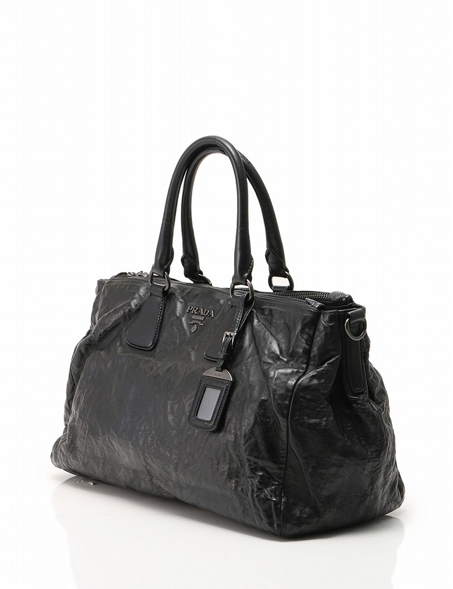 美品 シルクPRADA 黒 リングハンドル パーティーバッグ