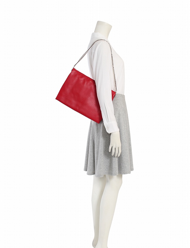 セリーヌ CELINE ショルダーバッグ トリオ ジップド チェーン 赤