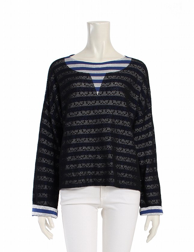 シャネル　セーター　34号 シャネル CHANEL ニット セーター 黒 青 白 XS トップス 長袖 ボーダー