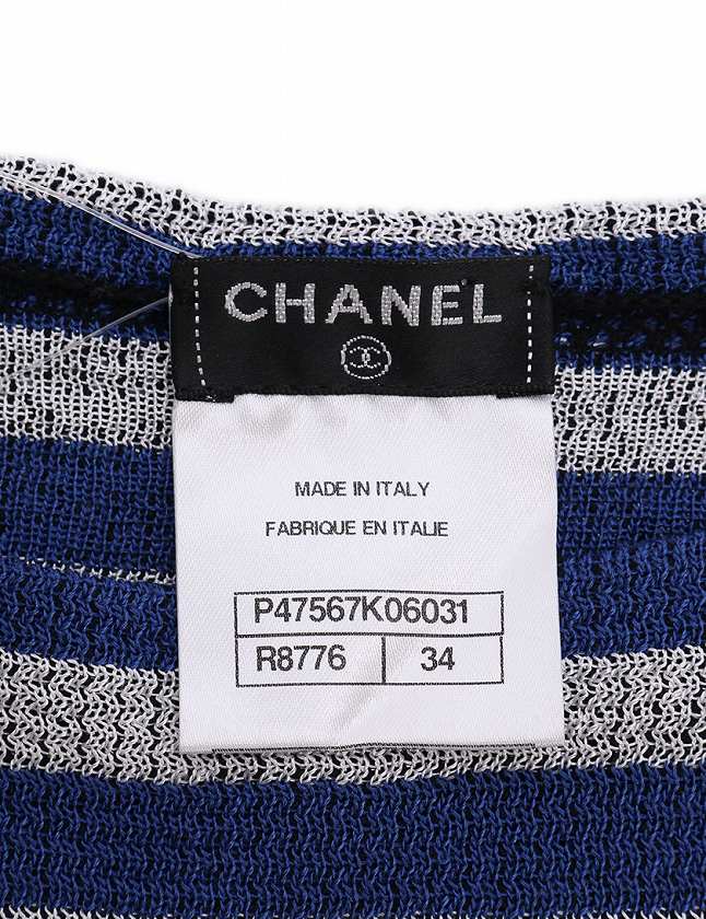 シャネル CHANEL ニット セーター 黒 青 白 XS トップス 長袖 ボーダー