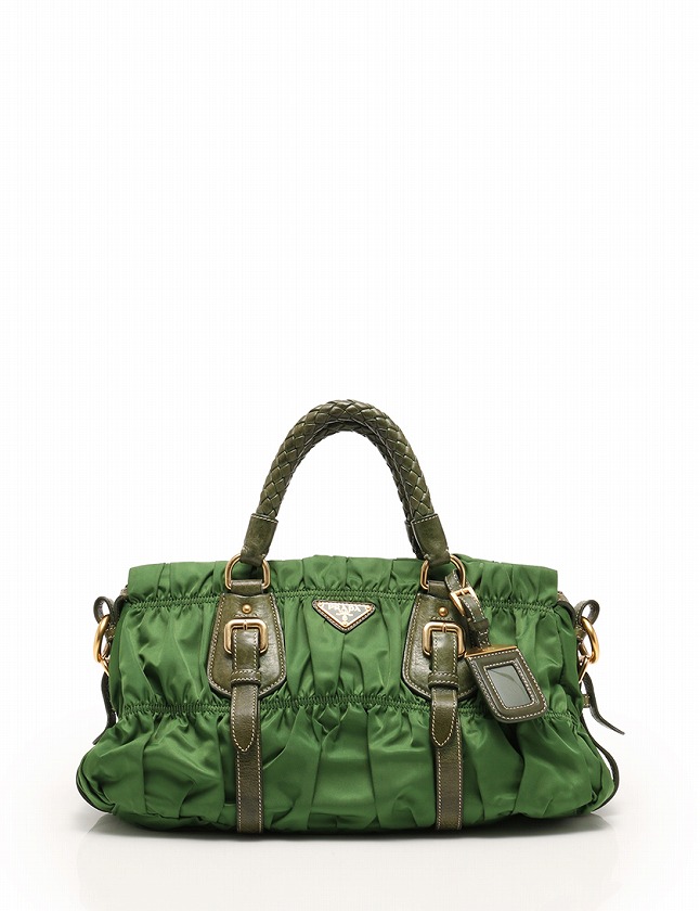 プラダ PRADA ハンドバッグ ショルダーバッグ ギャザー 緑 グリーン 