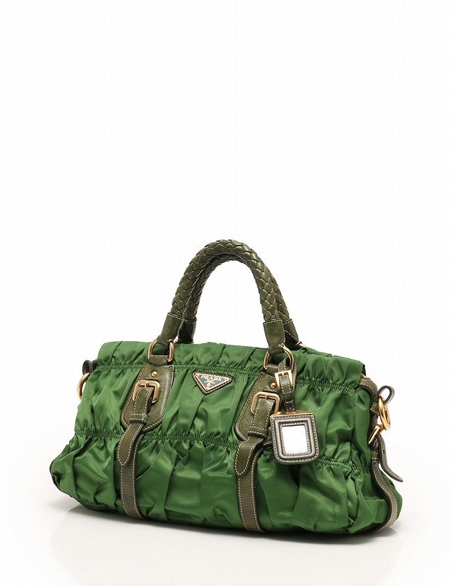 プラダ PRADA ハンドバッグ ショルダーバッグ ギャザー 緑 グリーン 