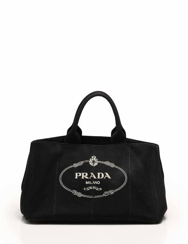 プラダ PRADA トートバッグ カナパ 黒 ブラック 白 ロゴ キャンバス  