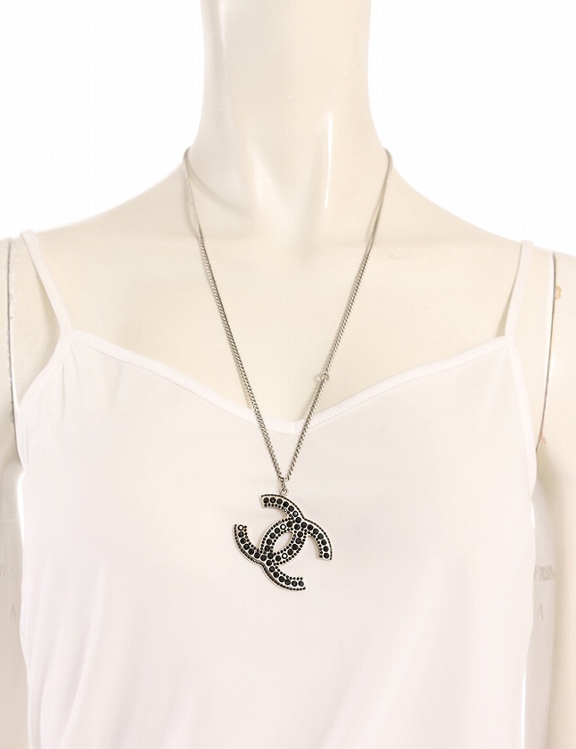 シャネル CHANEL ネックレス ペンダント ココマーク シルバー 黒 05 P 