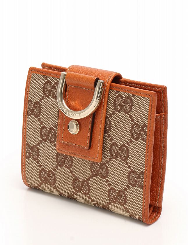 グッチ GUCCI 財布 二つ折り ベージュ オレンジ 小物 GGキャンバス 