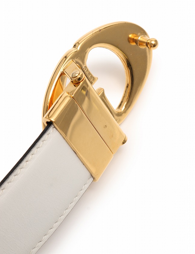 グッチ GUCCI ベルト 革ベルト 白 ホワイト ゴールド 小物 レザー 037