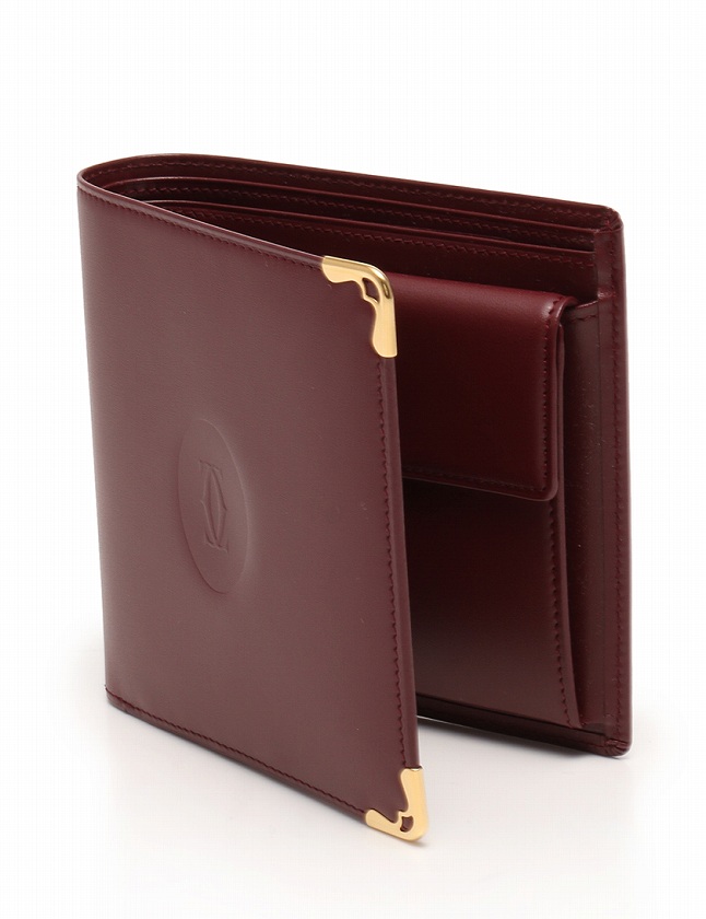 カルティエ Cartier 財布 二つ折り マストライン ボルドー 赤 ゴールド  