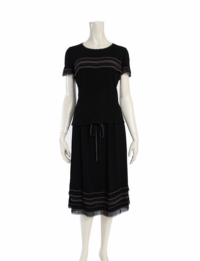 シャネル CHANEL セットアップ ブラウス スカート 02 P 黒 ブラック  