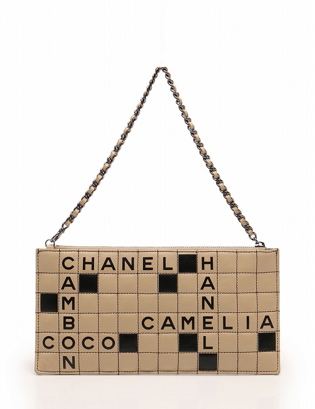 シャネル CHANEL ハンドバッグ ポーチ ベージュ 黒 小物 クロスワード 
