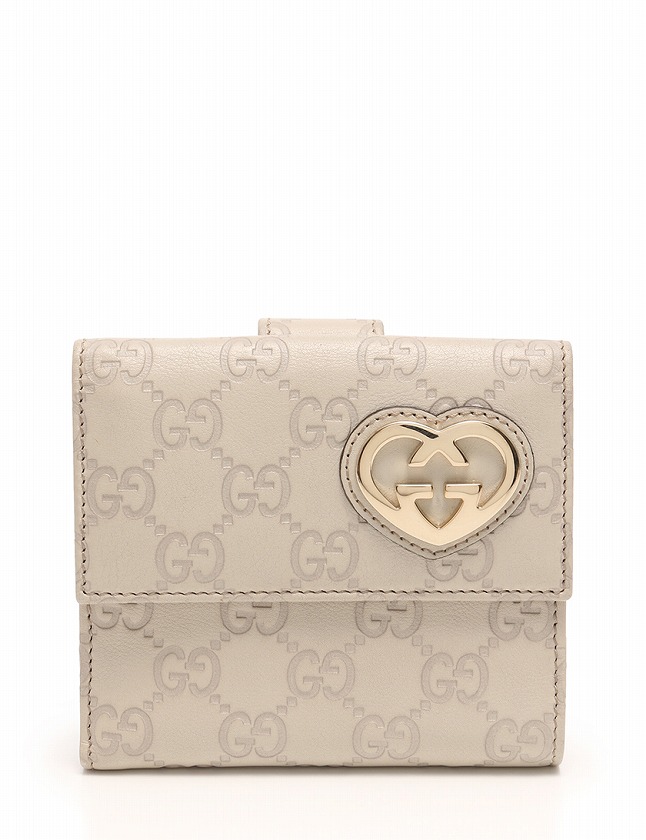 グッチ GUCCI 財布 二つ折り グッチシマ ラブリーハート Wホック 白 