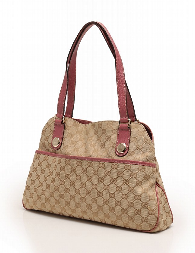 グッチ GUCCI ショルダーバッグ ベージュ ピンク GGキャンバス レザー