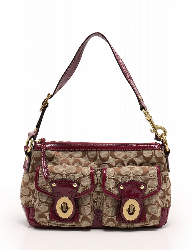 コーチ COACH ショルダーバッグ シグネチャー ベージュ 紫 キャンバス 