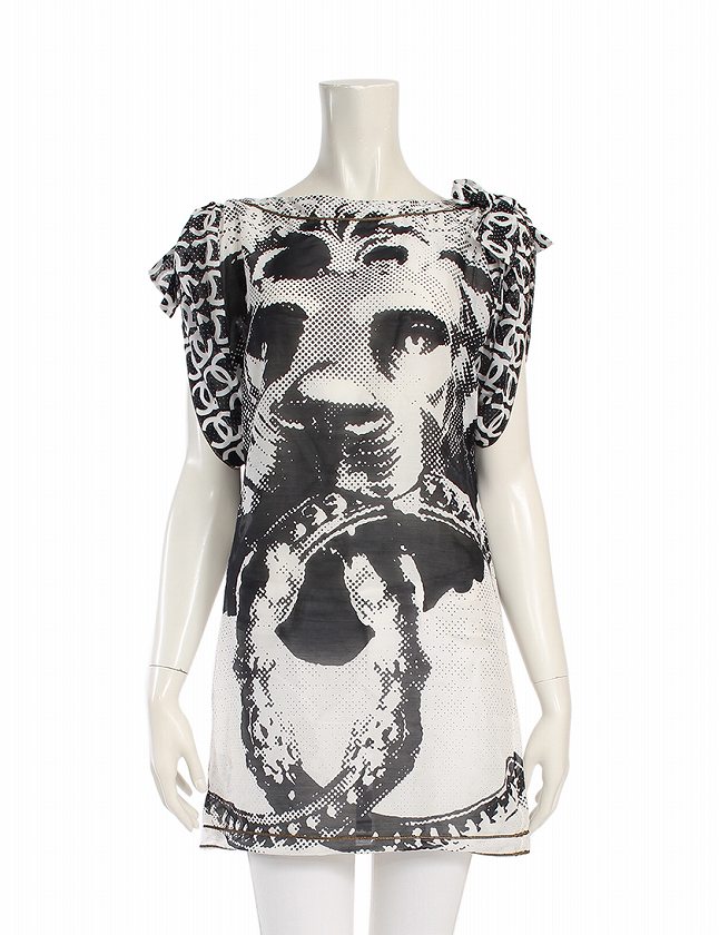 シャネル CHANEL チュニック ブラウス ココマーク 黒 白 S トップス  