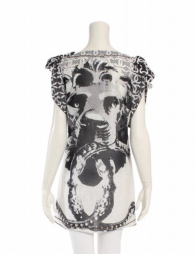 シャネル CHANEL チュニック ブラウス ココマーク 黒 白 S トップス  