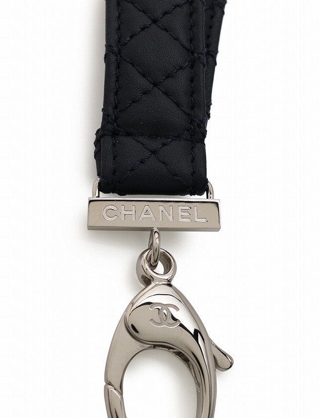 シャネル CHANEL ネックストラップ マトラッセ G17 S ネイビー 紺 小物 