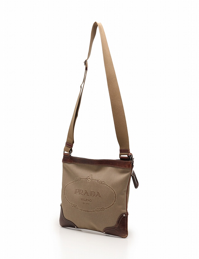 プラダ PRADA ショルダーバッグ ベージュ 茶 ロゴ ジャガード  