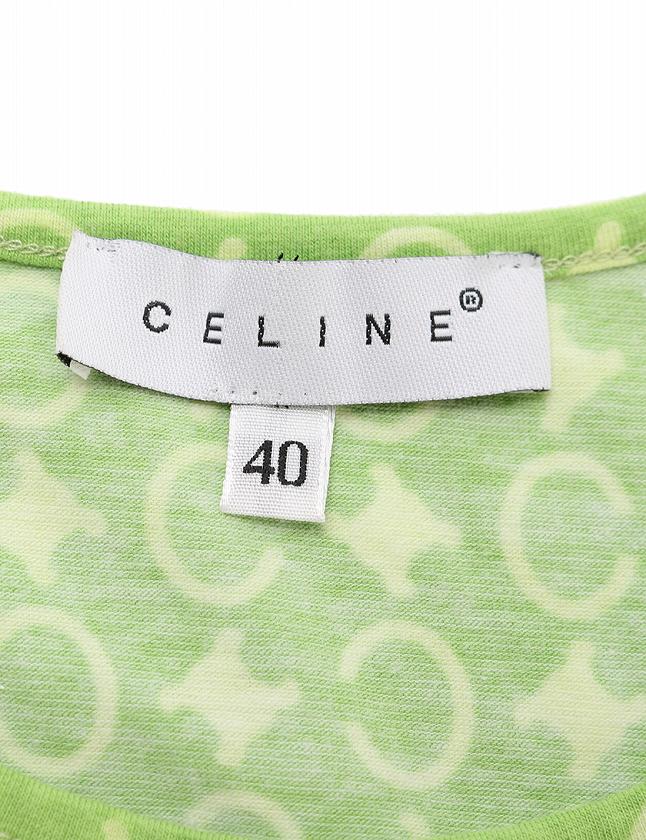 セリーヌ CELINE Tシャツ カットソー Cブラゾン 黄緑 ライトグリーン M  
