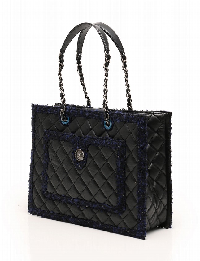 シャネル CHANEL トートバッグ マトラッセ チェーン 黒 ネイビー 