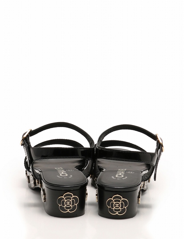 シャネル CHANEL サンダル カメリア 16 P 黒 ブラック 23cm シューズ  