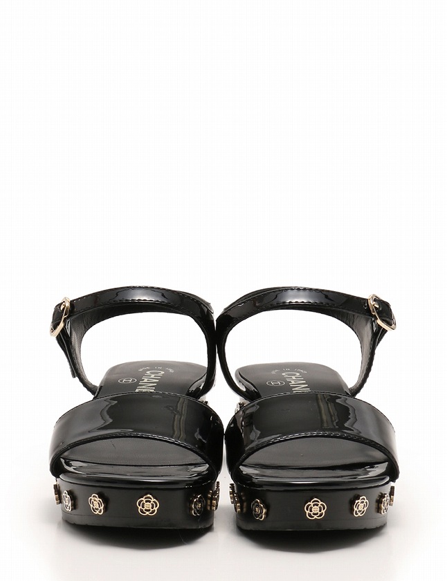 シャネル CHANEL サンダル カメリア 16 P 黒 ブラック 23cm シューズ  