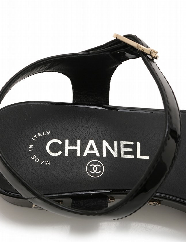 シャネル CHANEL サンダル カメリア 16 P 黒 ブラック 23cm シューズ  