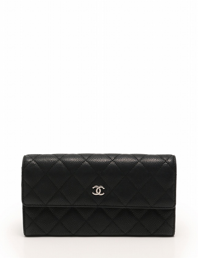 シャネル CHANEL 長財布 マトラッセ 二つ折り ココマーク 黒 ブラック  
