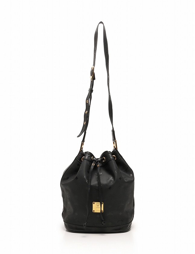 エムシーエム MCM ショルダーバッグ 巾着 黒 ブラック ゴールド 総柄  