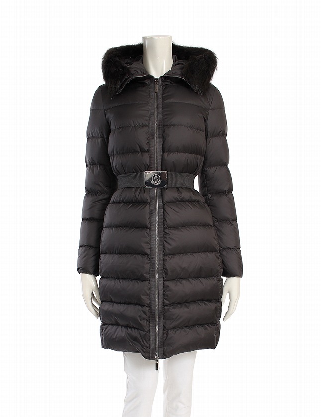 モンクレール MONCLER ダウンコート ファーブルファー ダークグレー 