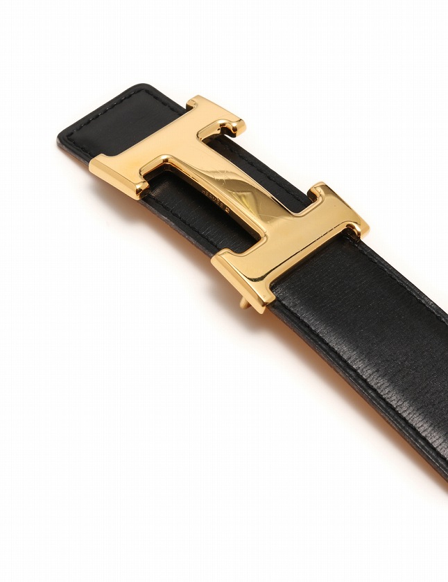 エルメス HERMES ベルト 革ベルト コンスタンス H 黒 ブラック 黄色 