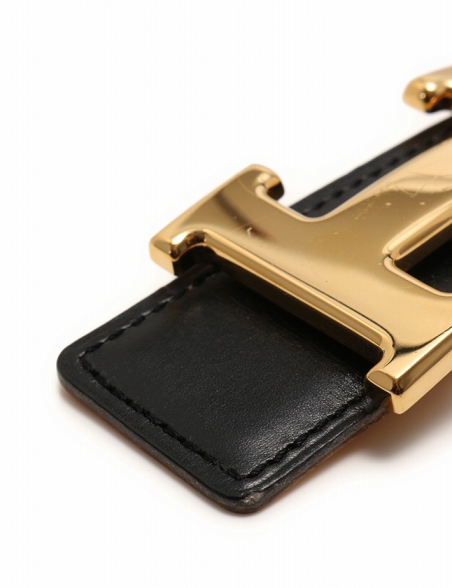 エルメス HERMES ベルト 革ベルト コンスタンス H 黒 ブラック 黄色 