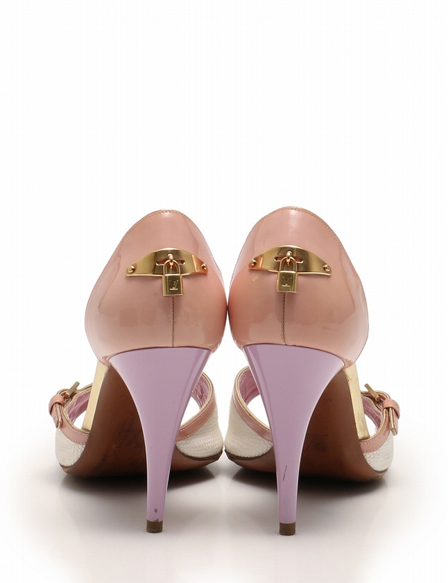ルイヴィトン LOUIS VUITTON パンプス ヒール 白 紫 ピンクベージュ 