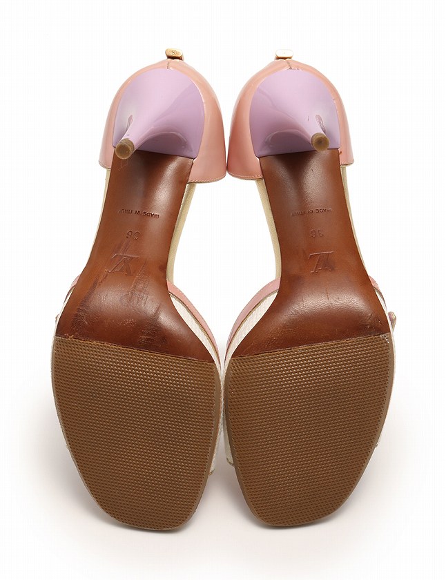 ルイヴィトン LOUIS VUITTON パンプス ヒール 白 紫 ピンクベージュ 