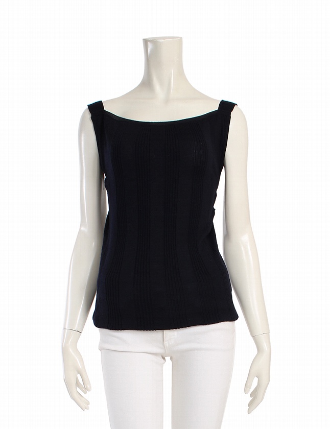 シャネル CHANEL キャミソール タンクトップ ニット 02C ネイビー 紺 L  