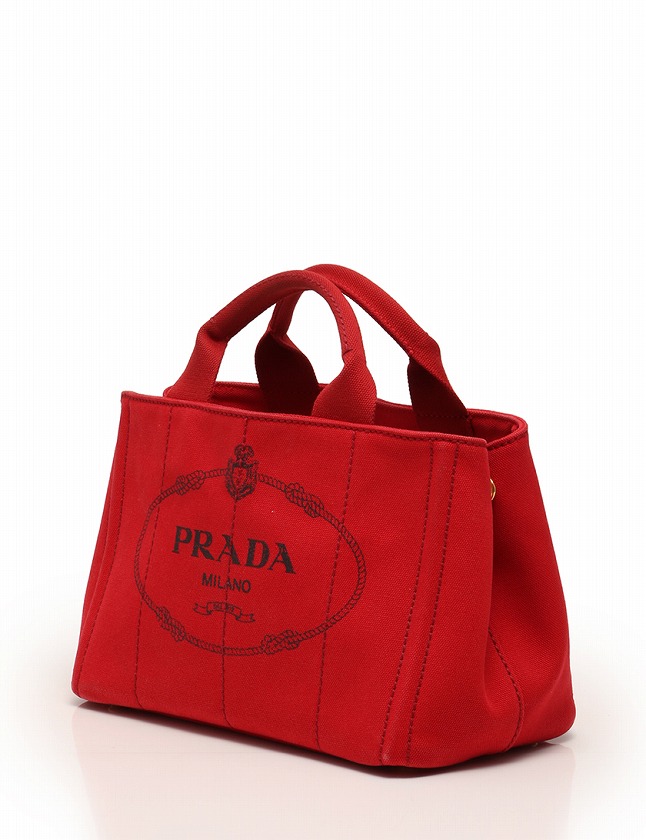 プラダ PRADA トートバッグ ハンドバッグ カナパ ミニ 赤 レッド ロゴ  
