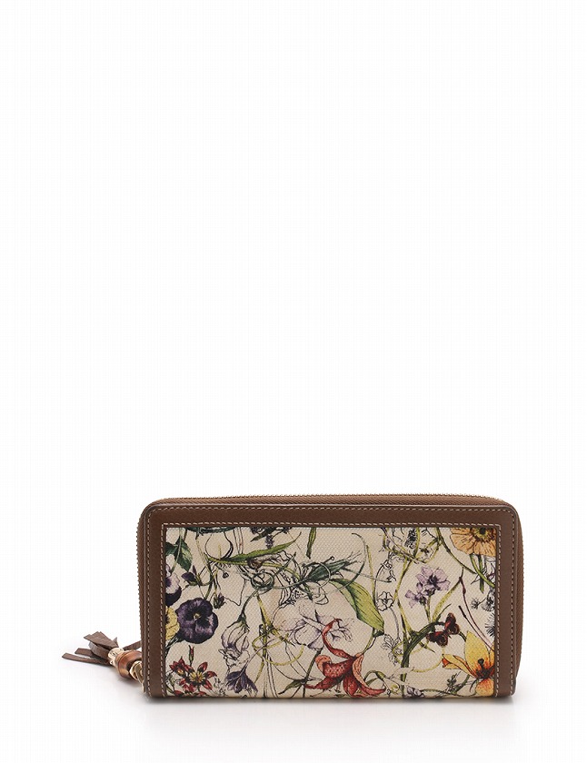 グッチ GUCCI 長財布 フローラ ラウンドファスナー アイボリー カーキ 