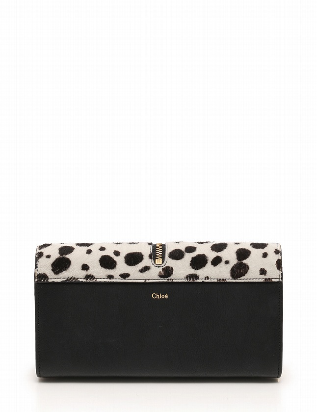 クロエ CHLOE 長財布 ゴースト 白 黒 小物 ダルメシアン ハラコ ジップ 