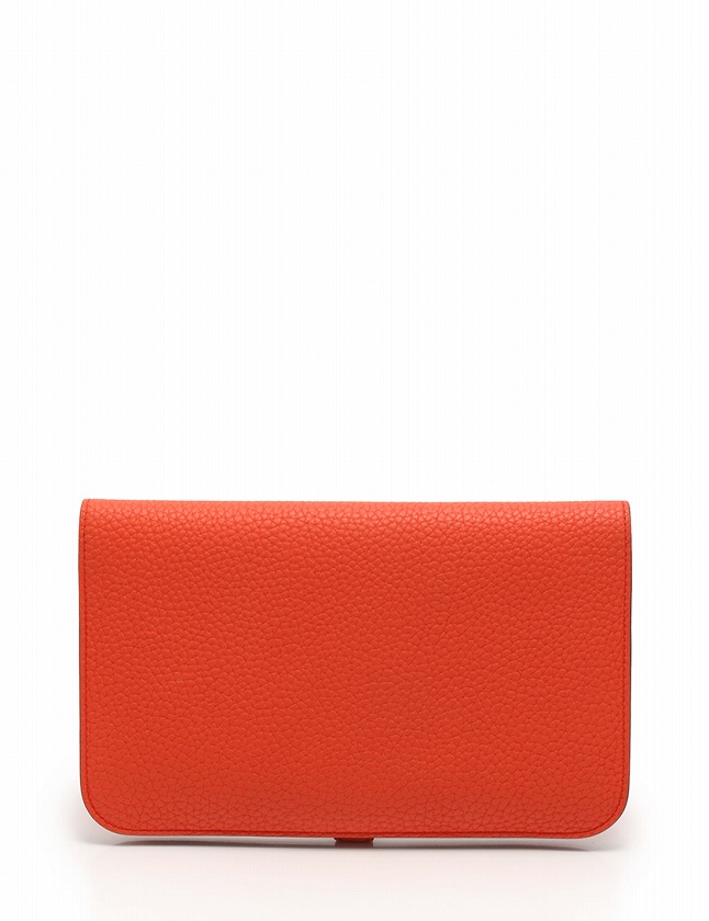 エルメス HERMES 長財布 ドゴン GM オレンジ ピンク シルバー X刻印