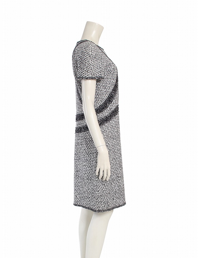 シャネル CHANEL ワンピース ツイード ココマーク 白 黒 M 半袖 ひざ丈  