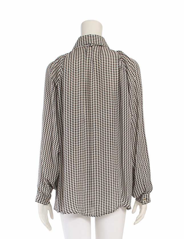 グッチ GUCCI シャツ ブラウス 黒 白 M トップス 長袖 千鳥格子 40  