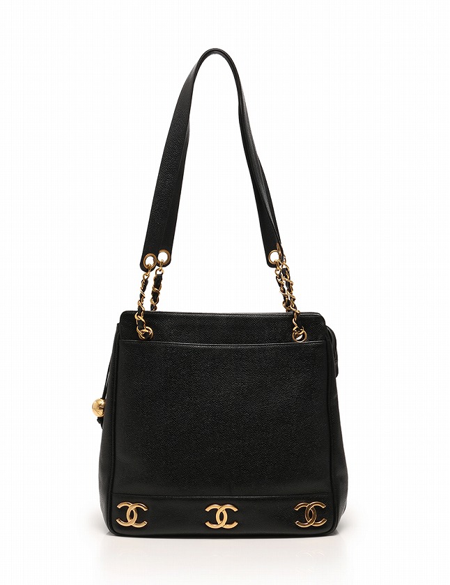 定番，正規品 1円 ギャラ付 シャネル ココマーク キャビアスキン チェーントートバッグ ブラウン ゴールド金具 2990366 5434110 9NBB SMZ