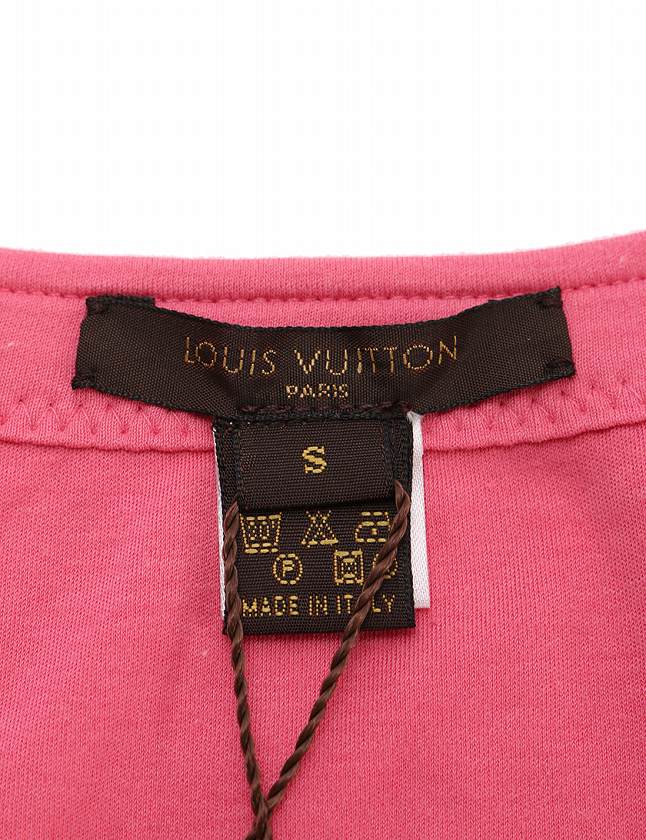 ルイヴィトン LOUIS VUITTON カットソー Tシャツ ピンク トップス 半袖 ラウンドネック 無地 S コットン100% 綿 リボン カデナモチーフ レディース