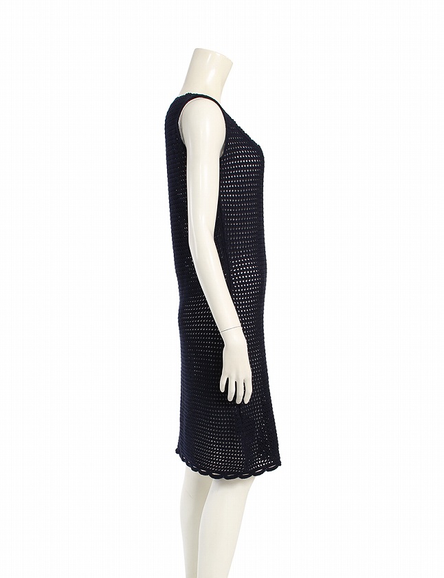 プラダ PRADA ノースリーブ ニットワンピース ひざ丈 フレア リボン 38